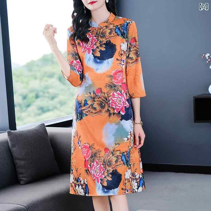 レディース 夏 ワンピース きれいめ 上品 ミセス マザーズ 婦人服 ドレス 春 ヤング スタイル レトロ チャイナ 中華風