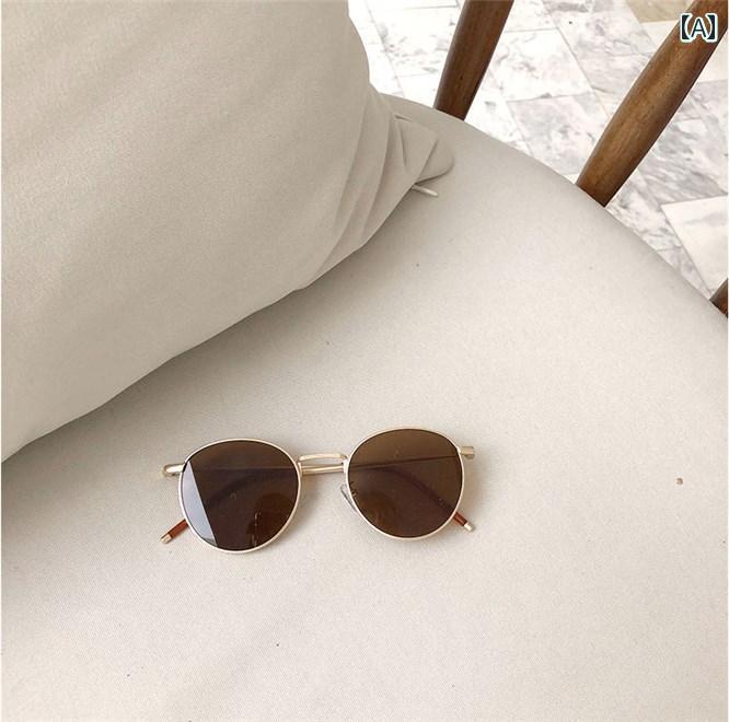 Sunglasses - レディース サングラス おしゃれ 韓国 高級 偏光 レトロ 金 縁 丸顔 スリム