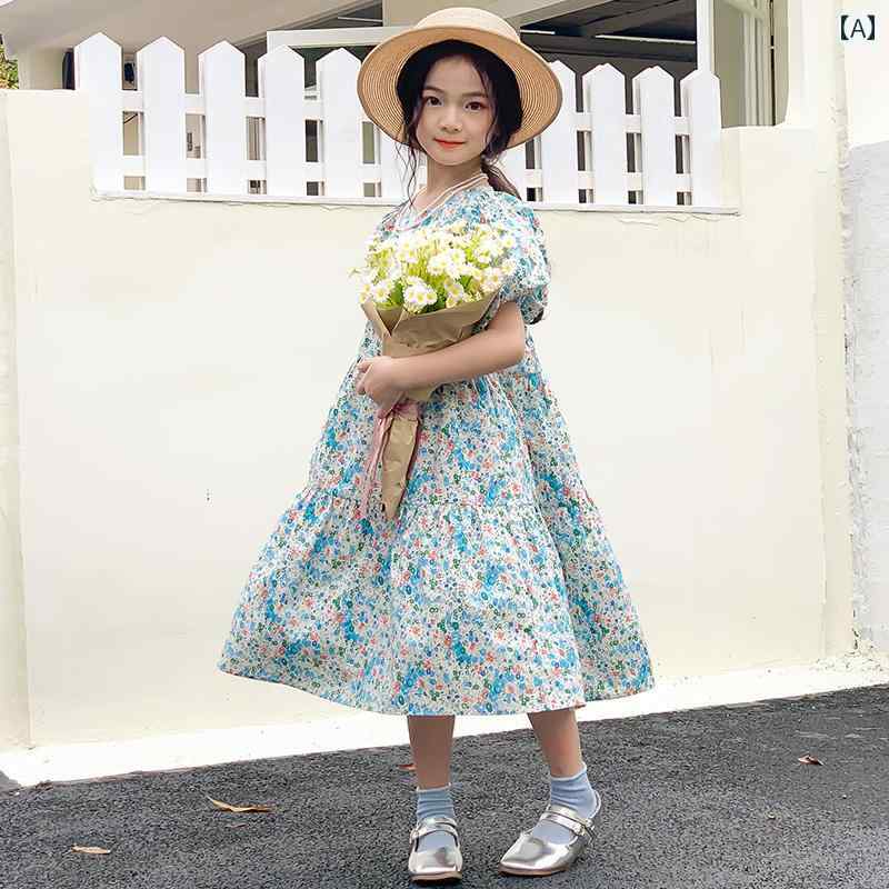 夏 カジュアル ワンピース かわいい 女の子 ガールズ ドレス サマー 大きい 子供 ホリデー 花柄 ロング スカート