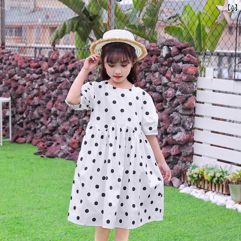 夏 ワンピース かわいい 女の子 ガールズ 水玉 ドレス 小中学生 子供 パフスリーブ バック レス プリンセス スカート 韓国 子供服