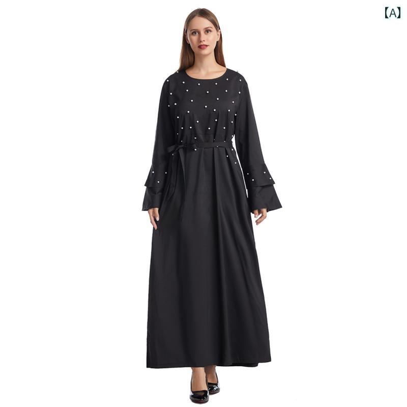 レディース エスニック ローブ ゆったり ワンピース 伝統的 婦人服 水玉 レース ロング スカート ラウ..