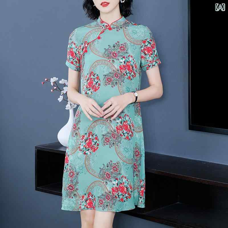 レディース 夏 ワンピース きれいめ 上品 ミセス マザーズ 婦人服 ドレス 女性 春 スカート レトロ チャイナ 中華風