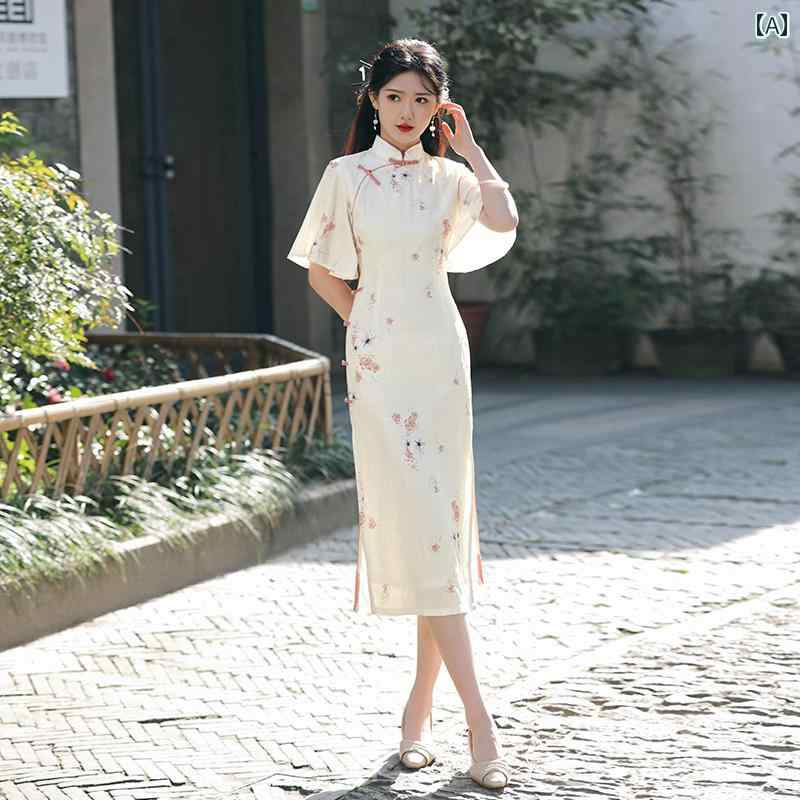 レディース チャイナ ドレス エレガント ワンピース 撮影 衣装 レトロ 民族風 逆 長袖 上品 洗練 女子 普段使い 日常着 レディライク
