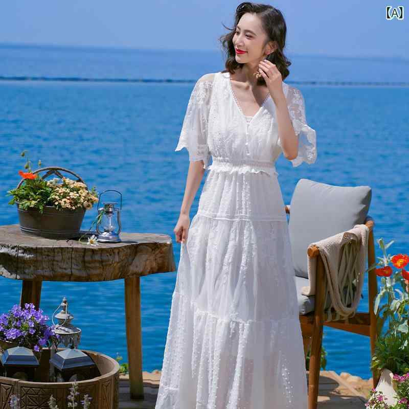 レディース 夏 リゾート ワンピース 海辺 休暇 ドレス 女性 スーパー フェアリーホワイト レース 洱 海 観光 ビーチ フランス