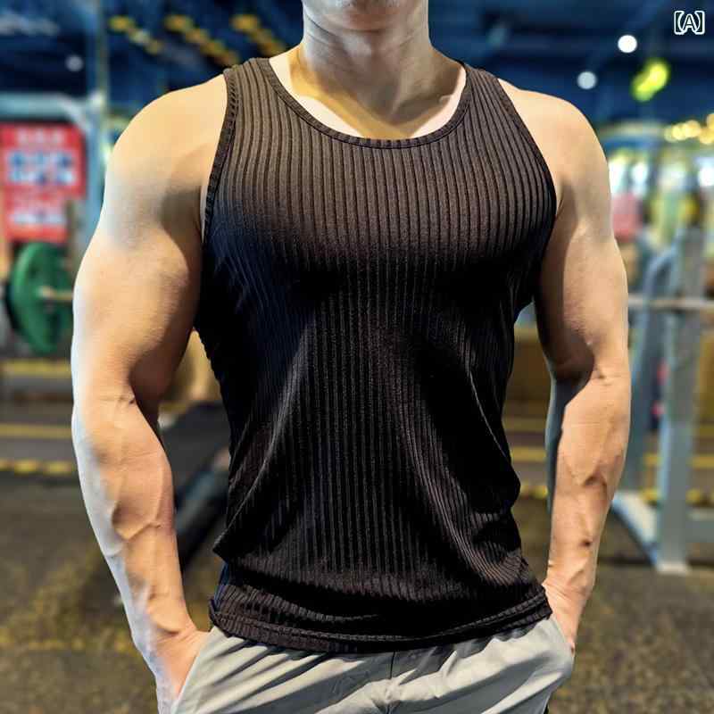 メンズ ノースリーブ マッスル ランニング シャツ 筋肉 アピール 肉体美 スポーツフィットネス ベスト サマー ニット 速乾 通気性 弾性 タイツ トレーニング レーサー