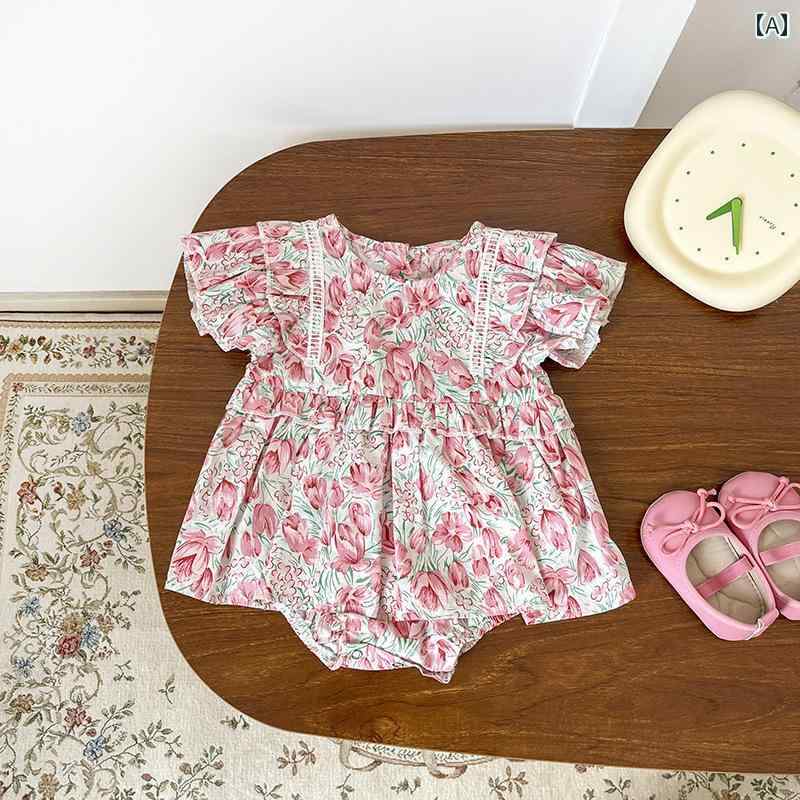 夏 ベビーウェア かわいい 赤ちゃん 韓国 女 大きい 花 レース ワンピース ドレス ベビー 小さい 飛行 ..