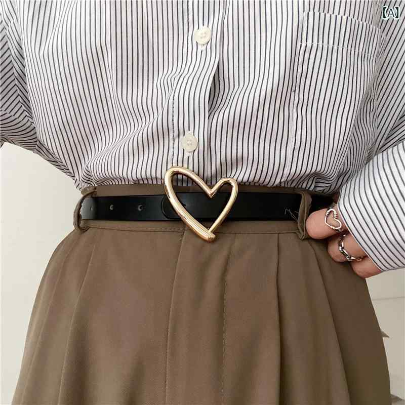 レザー ベルト 女性用 ハイエンド ラブ 革 装飾 ジーンズ サマー