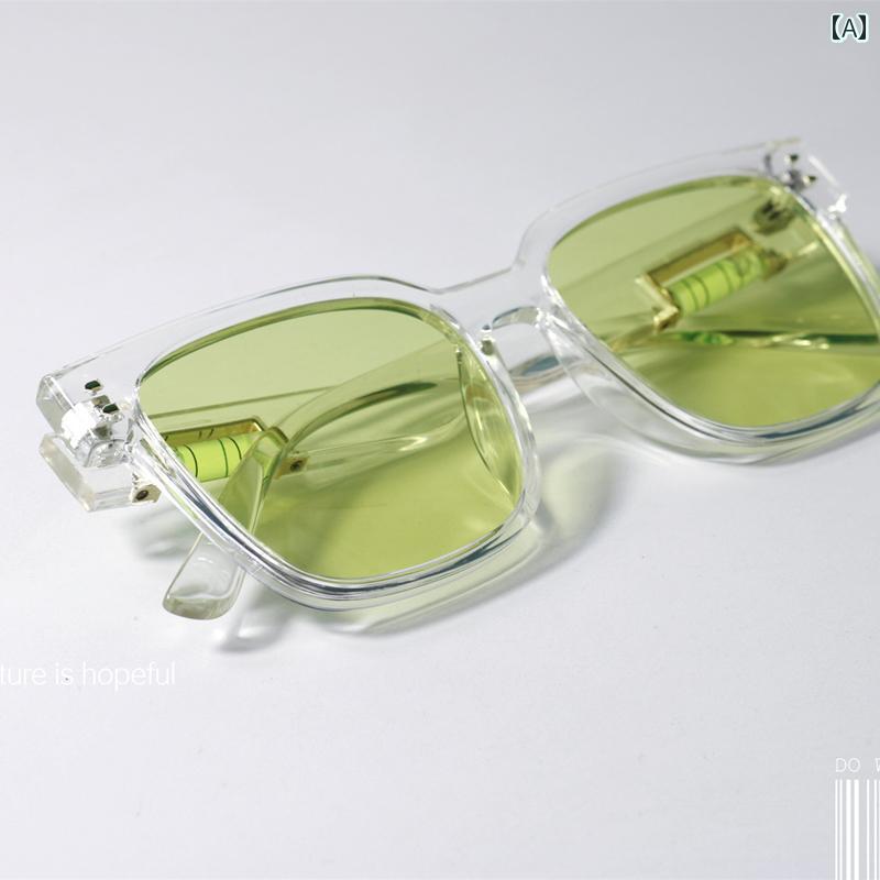 サイバー パンク サングラス おしゃれ 大きい 正方形 フレーム アボカド カラー 偏光 レベル 未来的 透明