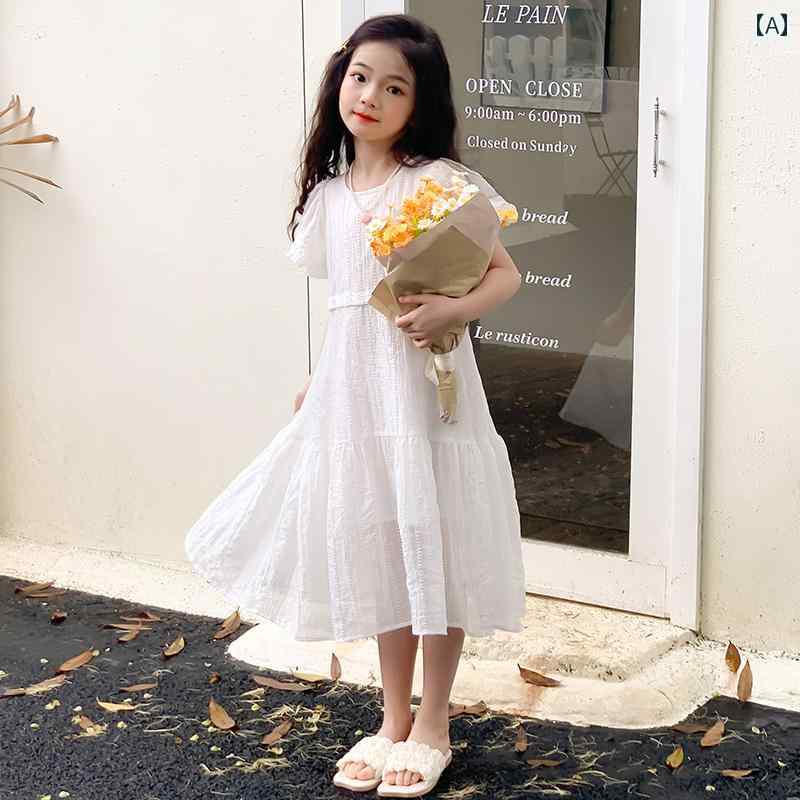 夏 ワンピース かわいい 女の子 ガールズ ドレス 大きいお 子様 韓国 プリンセス リゾート ビーチ パフスリーブ ロング