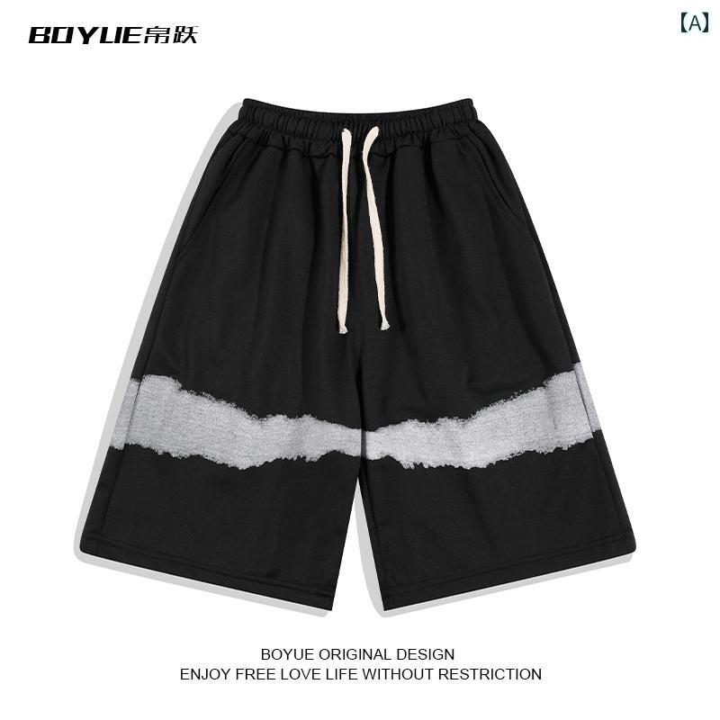 メンズ 夏 パンツ ハーフ バスパン ワイド レッグ ショーツ シンプル スポーツ 五分 オーバー サイズ ストリート(4)