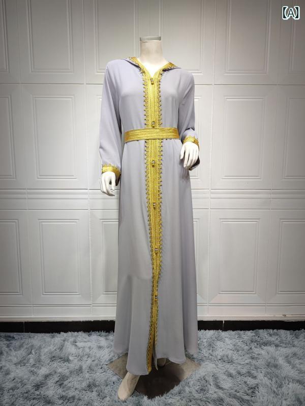 レディース エスニック ワンピース 体型カバー 中東 ドバイ リネン グリーン シンガポール サウジアラビア フード ドレス 大振り スカート 女性