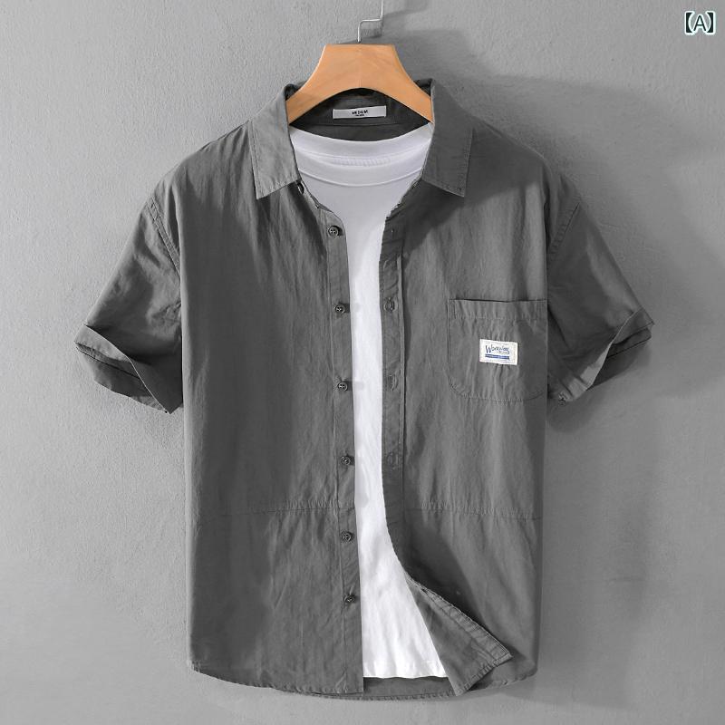 Rakuten - メンズ 夏 カジュアル トップス シャツ シンプル サマー 綿 半袖 爽か フレッシュ