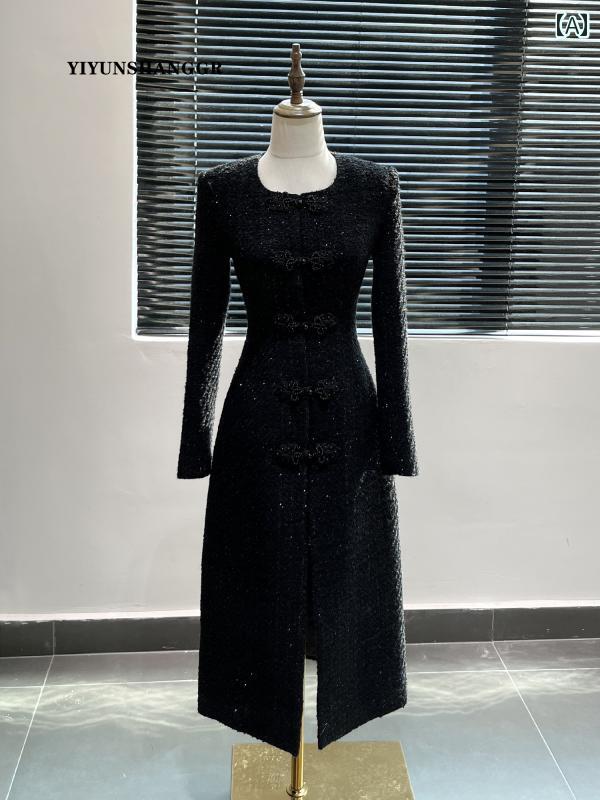 レディース ワンピース ドレス 黒 中華風 エレガント レディース 冬 ロング スカート フランス