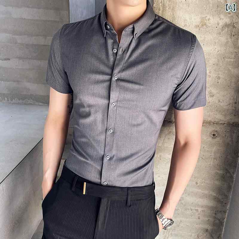 メンズ カジュアル トップス サマー シャツ 半袖 薄手 ノンアイロン シワ 防止 ビジネス プロ フォーマ..