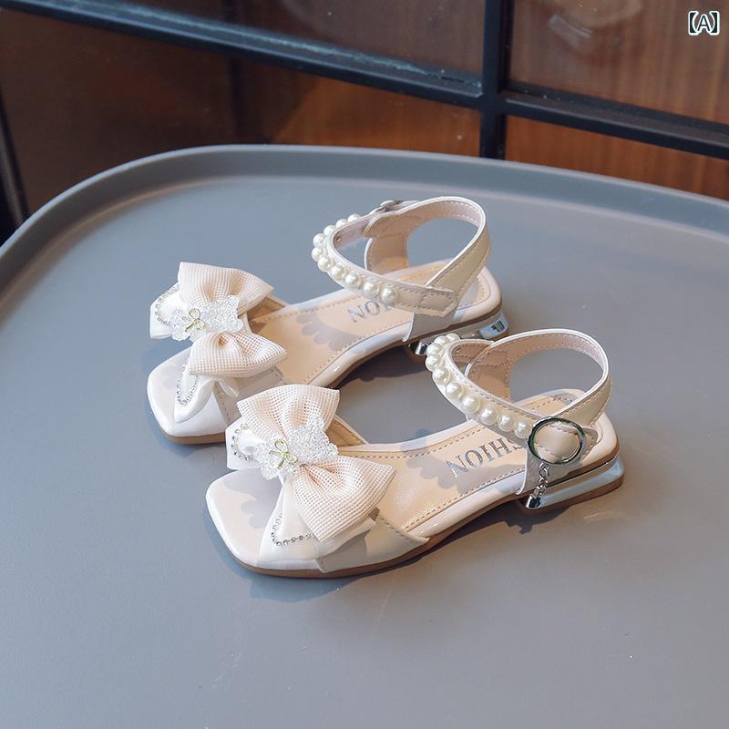 夏 サンダル キッズ ガールズ プリンセス 韓国 ボウ パール ハイヒール 軽量