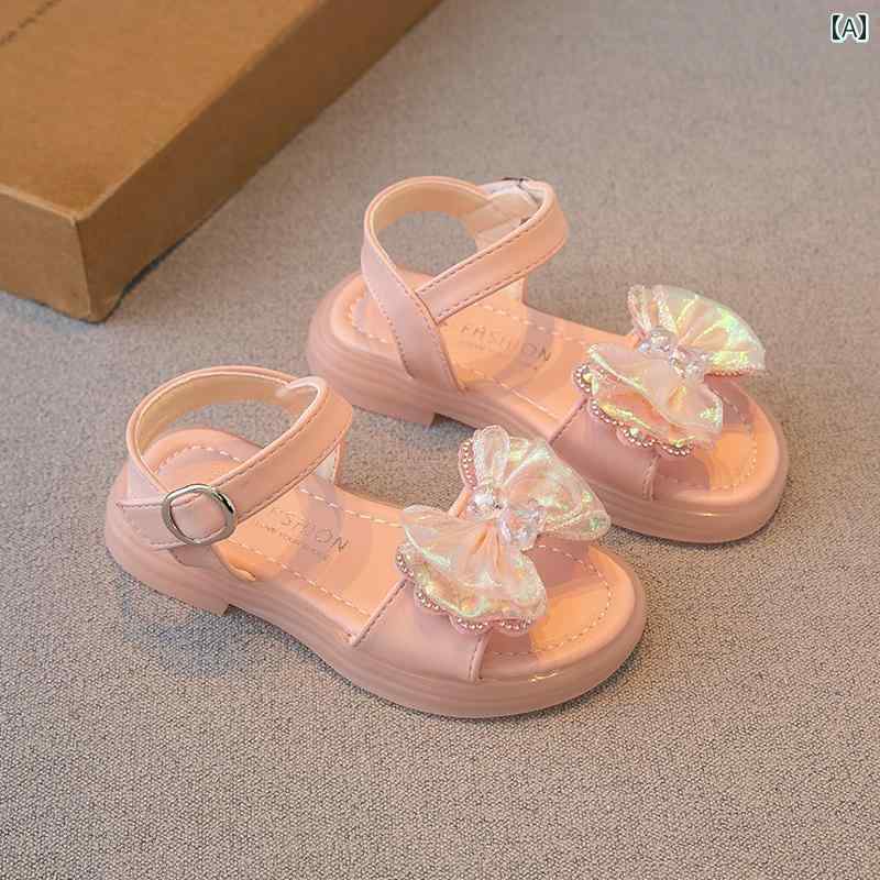 夏 ガールズ サンダル 子供 靴 プリンセス シューズ 中型 大型 ビーチ ソフト ボトム リボン
