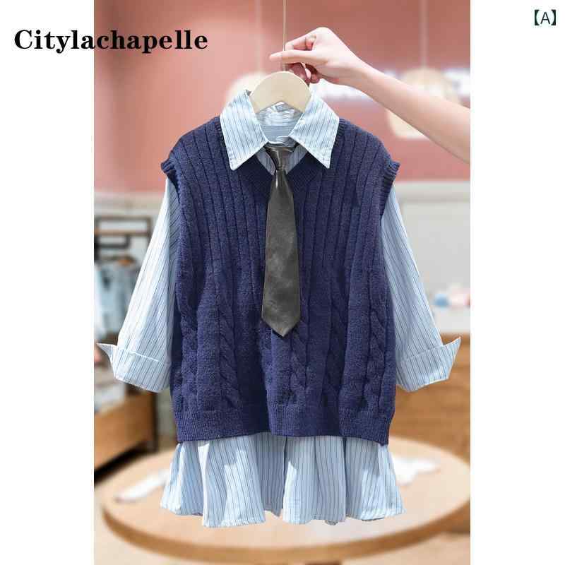 キッズ ワンピース ガールズ ベスト スカート スーツ 春秋 西洋 オールドスクール ドレス