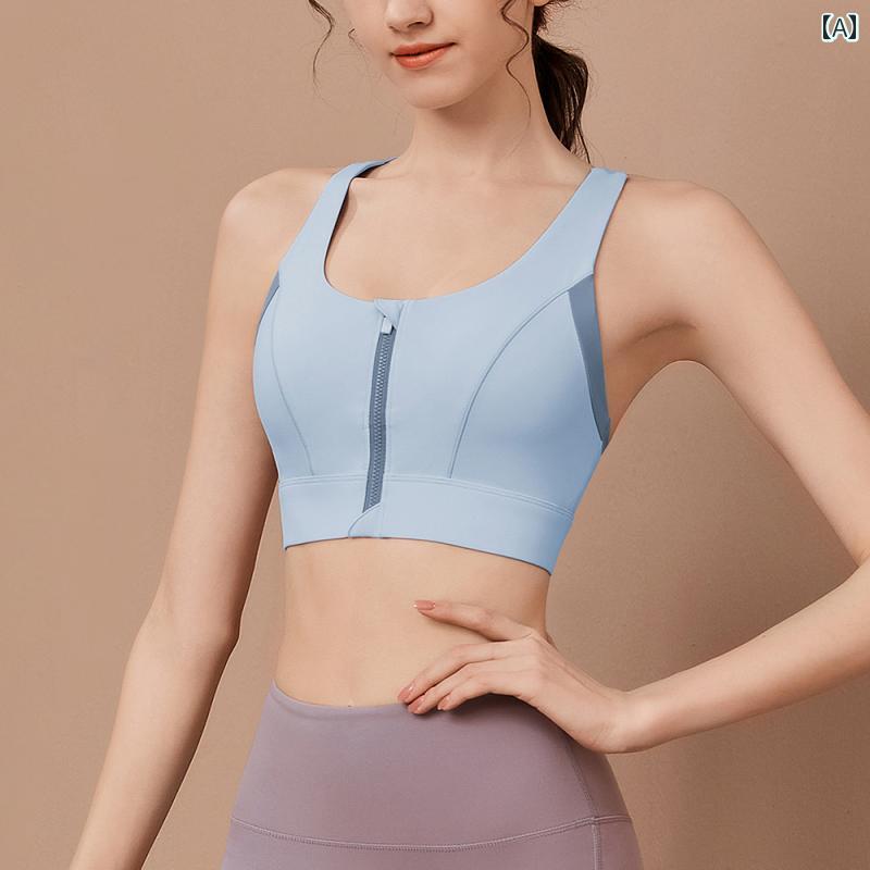 レディース フロント ジッパー 高強度 耐衝撃 スポーツブラ ワンピース カラー ブロック ヨガ ベスト 速乾 ランニング フィットネス ブラ