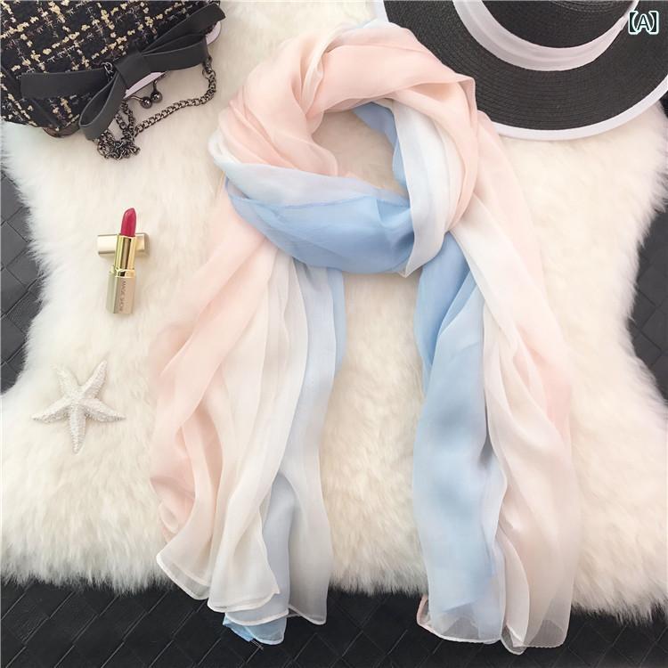 レディース ショール 春秋 スカーフ グラデーション 日焼け防止 海辺 ビーチ タオル 特大 ガーゼ サマー