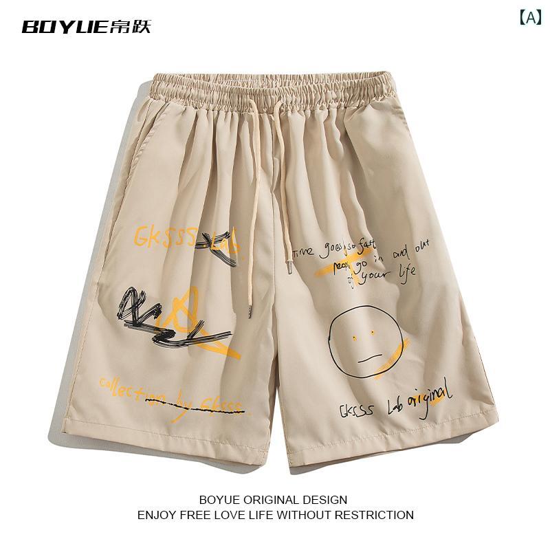 メンズ カジュアル 夏 パンツ ハーフ スポーツ トレーニング グラフィティ フラワーショー ツメ ンズ ワイド レッグ ヒップ ホップ 個性