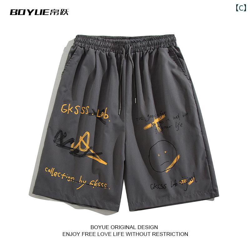 メンズ カジュアル 夏 パンツ ハーフ スポーツ トレーニング グラフィティ フラワーショー ツメ ンズ ワイド レッグ ヒップ ホップ 個性