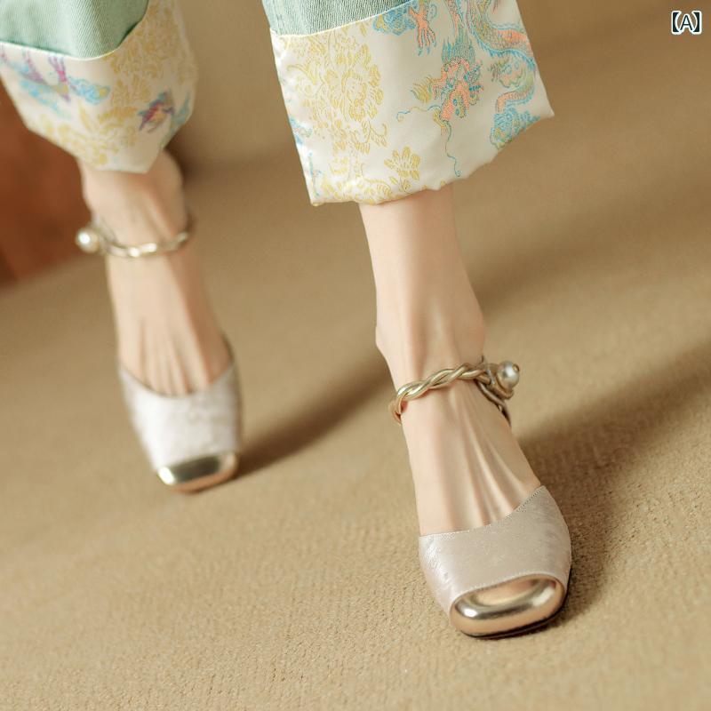 レディース 夏 ミュール おしゃれ フォーマル 歩きやすい 中華風 婦人靴 チャイナ ドレス メリージェー..