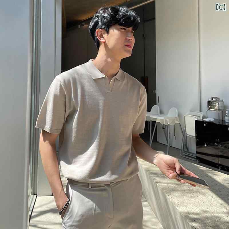 メンズ カジュアル ポロシャツ 半袖 おしゃれ シンプル スタイリッシュ スポーツ ゴルフ サマー 韓国 軽量 大人 無地 ゆったり 快適 トップス T シャツ