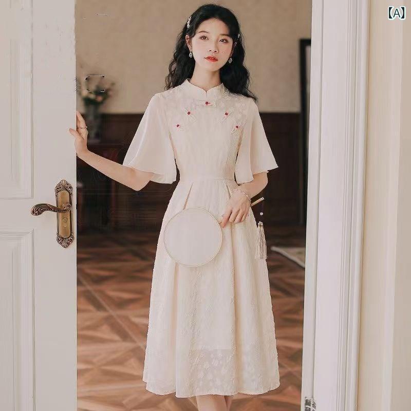 레이디스 여름 차이니즈 스타일 원피스 세련된 품위 여성 의류 차이나 드레스 한복 여성 중화풍 데일리 스커트 젊은 여자