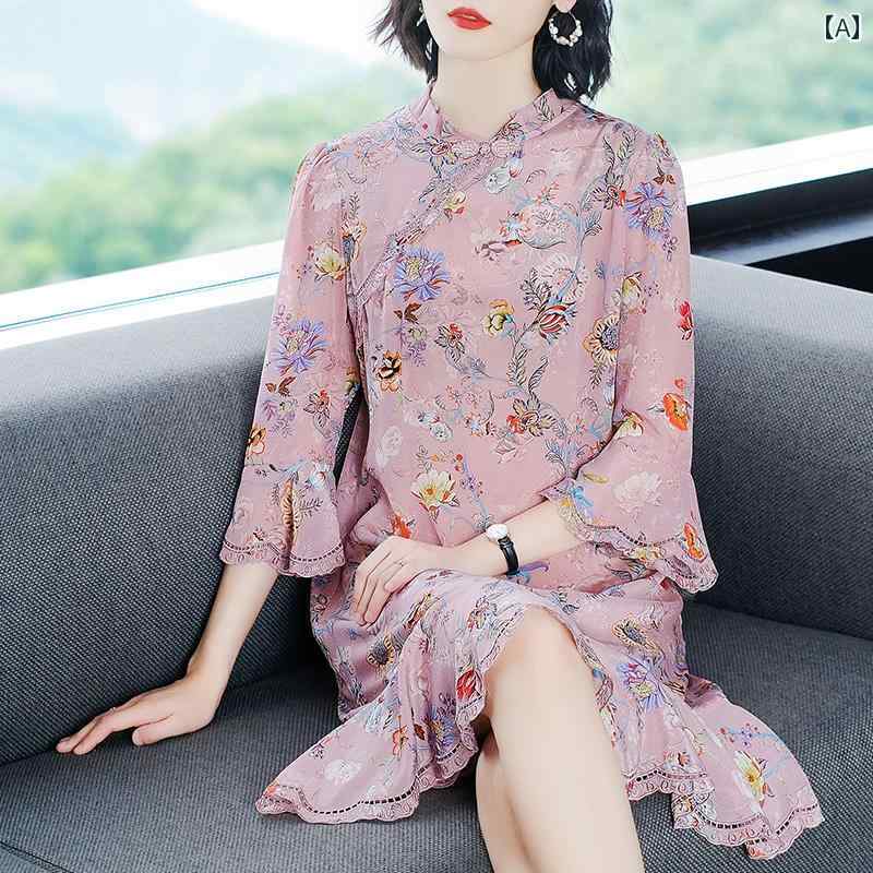 レディース 夏 ワンピース きれいめ 上品 ミセス マザーズ 婦人服 ドレス 女性 春 ロング スカート レトロ チャイナ 中華風