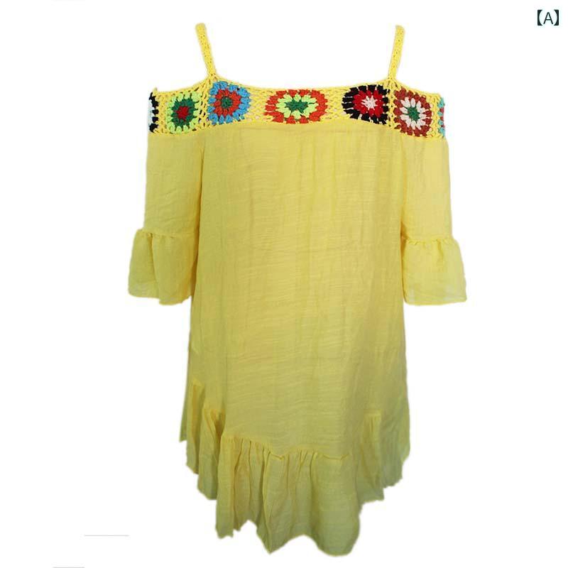 レディース 夏 リゾート ワンピース 春 タイ バリ ワン ネック オフショルダー ドレス フェアリー 海辺..