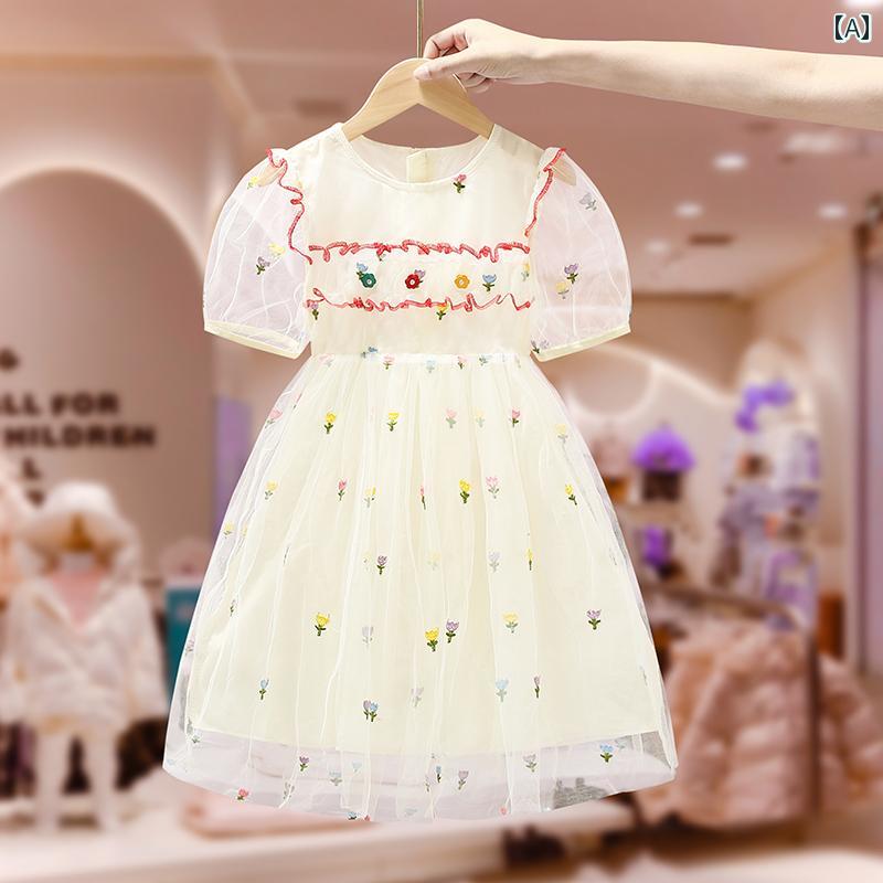 夏 キッズ ウェア 女の子 ドレス サマー 子供 花 プリンセス 少女 洋風 ガーゼ