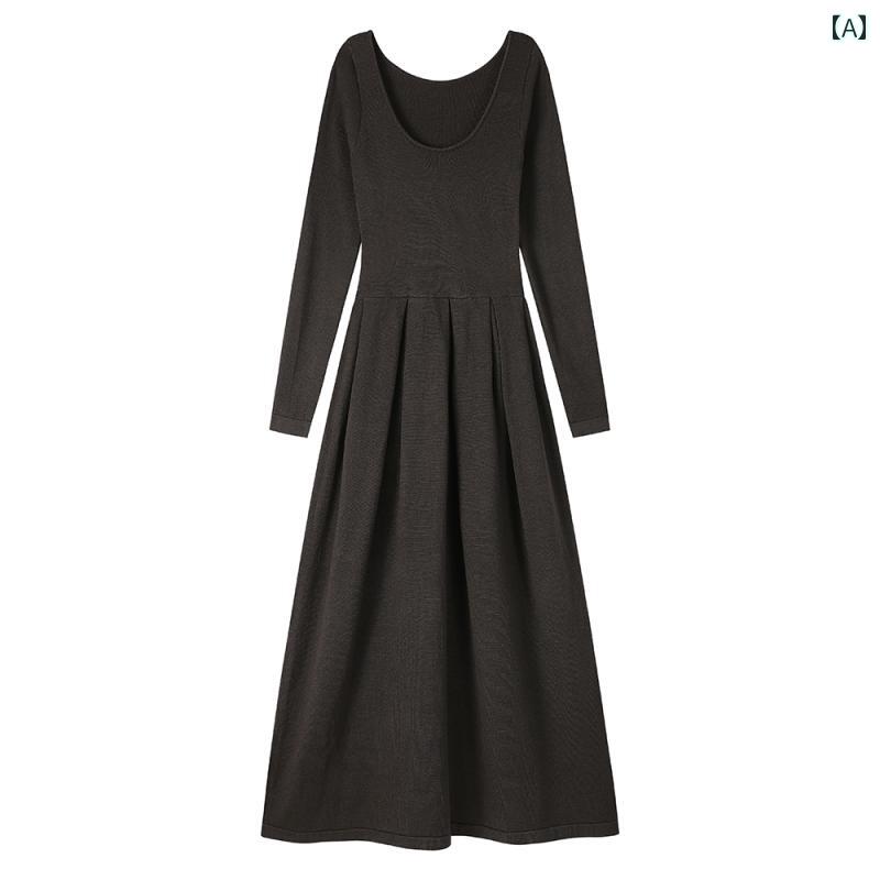 レディース ワンピース かわいい フランス 豪華感 て レディース ニット ボトム ドレス 秋冬 スリム インナー ロング スカート