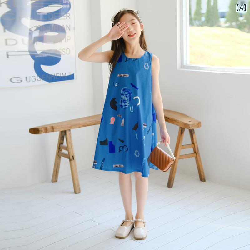 夏 ワンピース かわいい 女の子 ガールズ ドレス 大きい 子供 ベスト スカート スーパー ウエスタン プリンセス 薄手 ノースリーブ 休暇 ビーチ