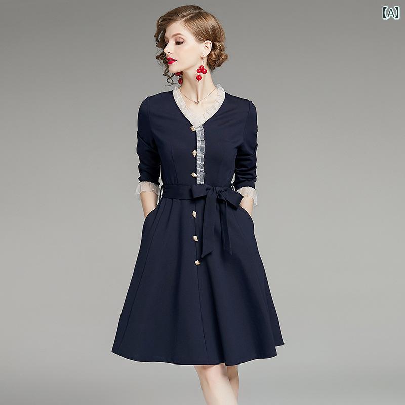 Rakuten - レディース ワンピース きれいめ 上品 マザーズ 婦人服 フレンチ 風 ドレス 春 通勤 OL ウエスト スリム スカート