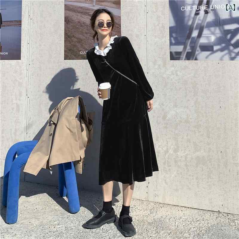 レディース ワンピース 秋冬かわいい ベルベット インナー リトル ブラック スカート 社交家 イブニングドレス