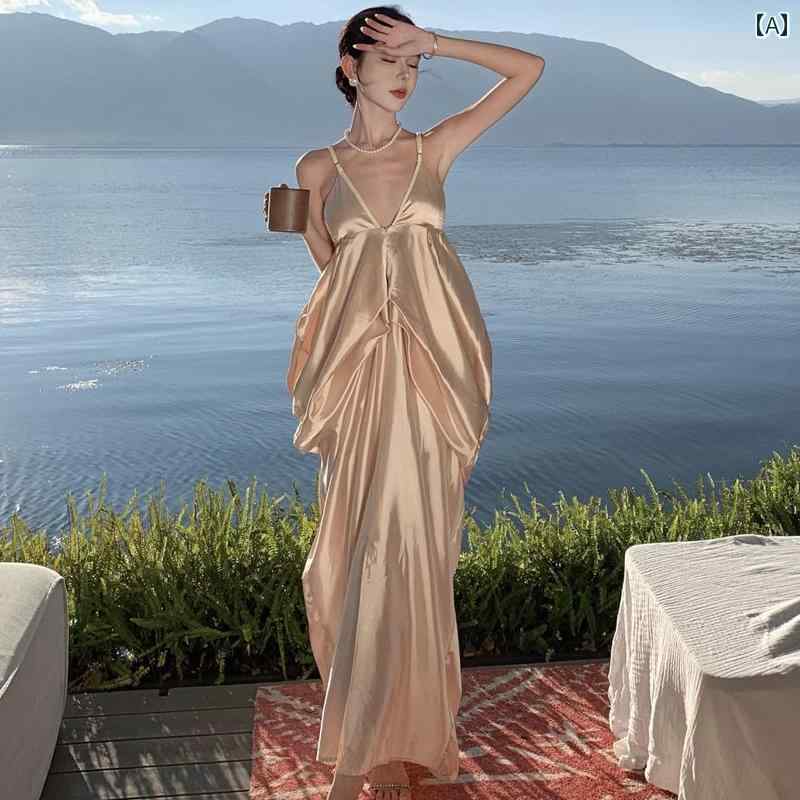 ホリデー ワンピース リゾート ワンピ 中華風 シャンパン サテン ドレッシング ガウン ブライダル フレ..