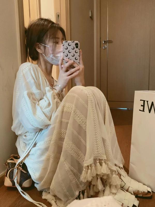 レディース タッセル 夏 ワンピース フランス カーディガン ドレス 日焼け防止 海辺 休暇 ロング