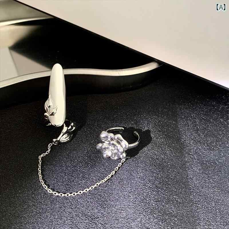 レディース 指輪 リング 大人 かわいい スイート クール ネイル 液体 金属 フラワー アーマー 冷 風 ワ..