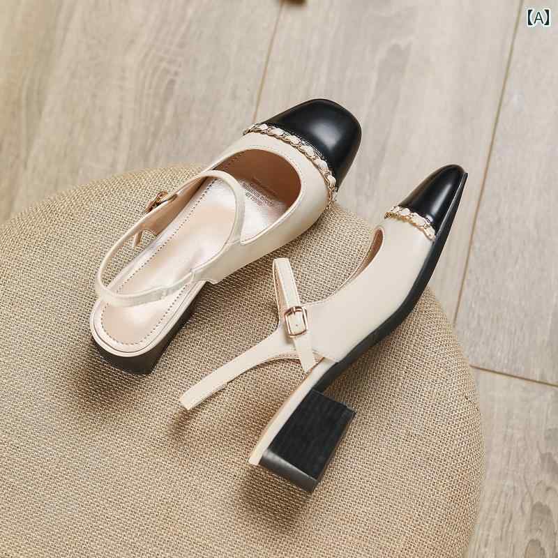 レディース 夏 ミュール おしゃれ フォーマル 歩きやすい フランス レトロ 厚手 ヒール つま先 靴 女性 エレガント ワン ストラップ メリージェーン シューズ ミッド ハーフ パック サンダル