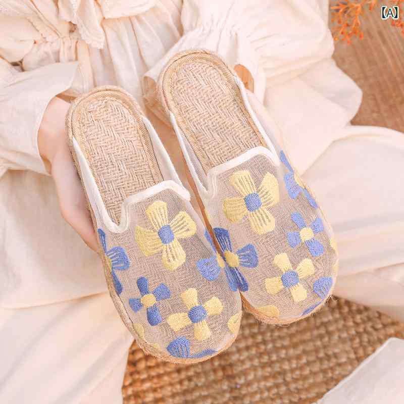 レディース 夏 ミュール フラット おしゃれ 婦人靴 スリッパ 履きやすい 文学 スタイル 包頭 ハーフ 外..