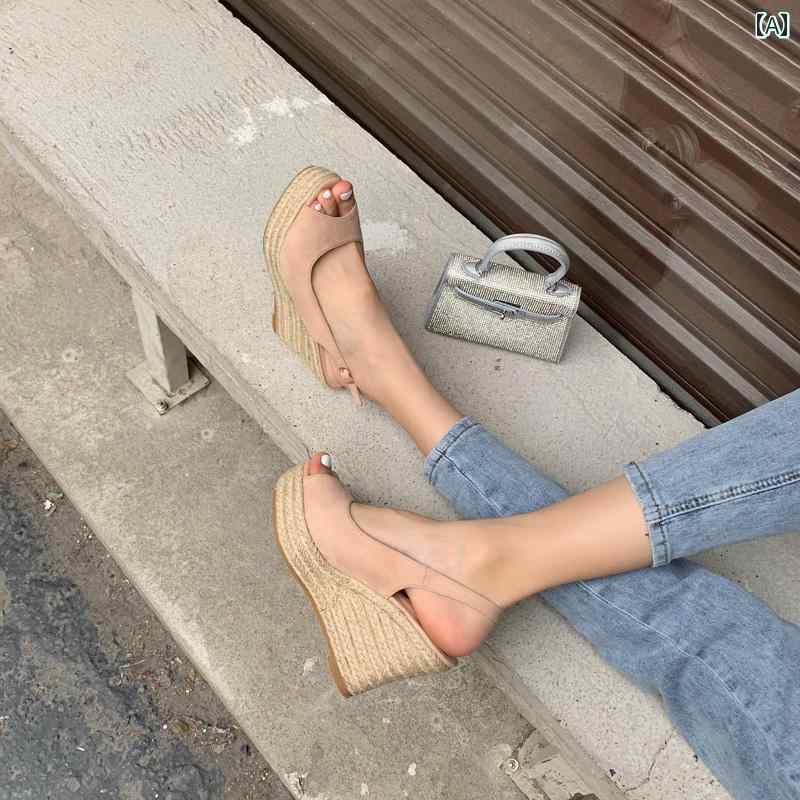 レディース 夏 防水 厚底サンダル ウェッジ スーパー ハイヒール 靴底 スポンジケーキ 厚底 麻 ロープ ..