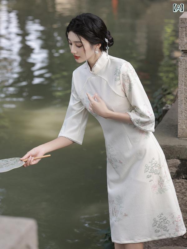 China Dress - レディース 夏 チャイナドレス おしゃれ ワンピース コスプレ 写真撮影 ティーブレイク フランス 上品 洗練 ガールズ 中華風 瞑想 民族風 ドレス