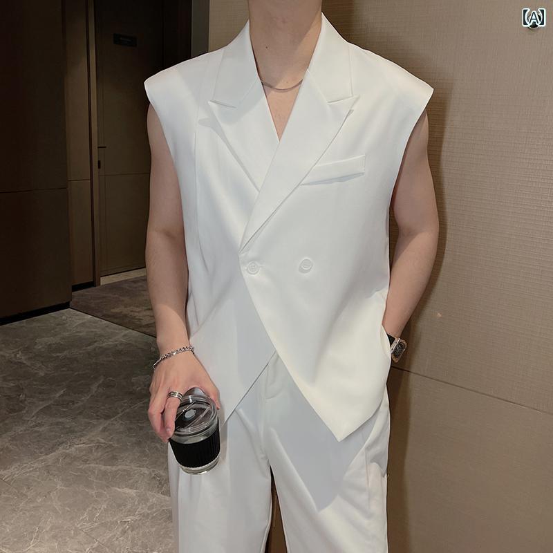 メンズ カジュアル サマー スーツ ベスト ハイエンド ファッション ノースリーブ トップス(4.0)