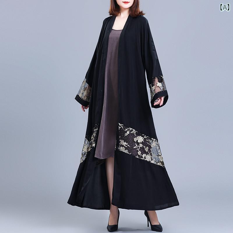 レディース ゆったり ワンピース 特大 サイズ 女性 春秋 ルース ハイエンド 刺繍 レトロカーディガン ..