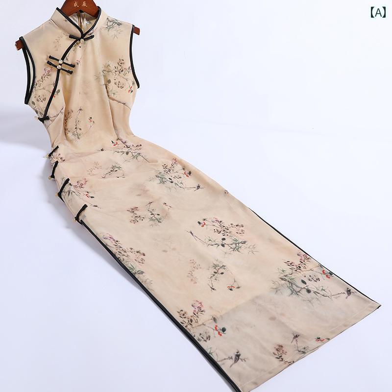 レディース チャイナ ドレス 春秋 コスプレ ワンピース ノースリーブ 上品 洗練 ガールズ ロング レトロ エスニック エレガント