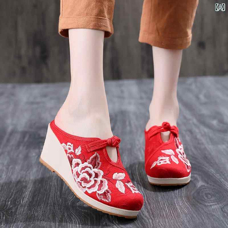 レディース 夏 ミュール フラット おしゃれ 婦人靴 スリッパ 履きやすい アンティーク 韓服 靴 ハイヒ..