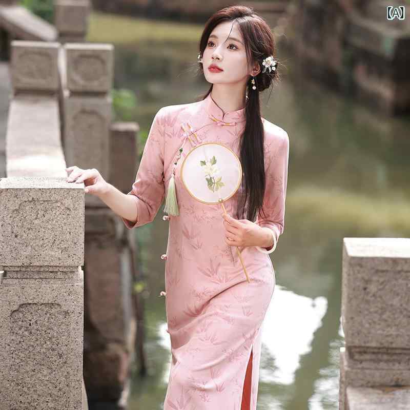 レディース チャイナドレス おしゃれ ワンピース コスプレ 写真撮影 上品 洗練 ガールズ ピンク ロング..