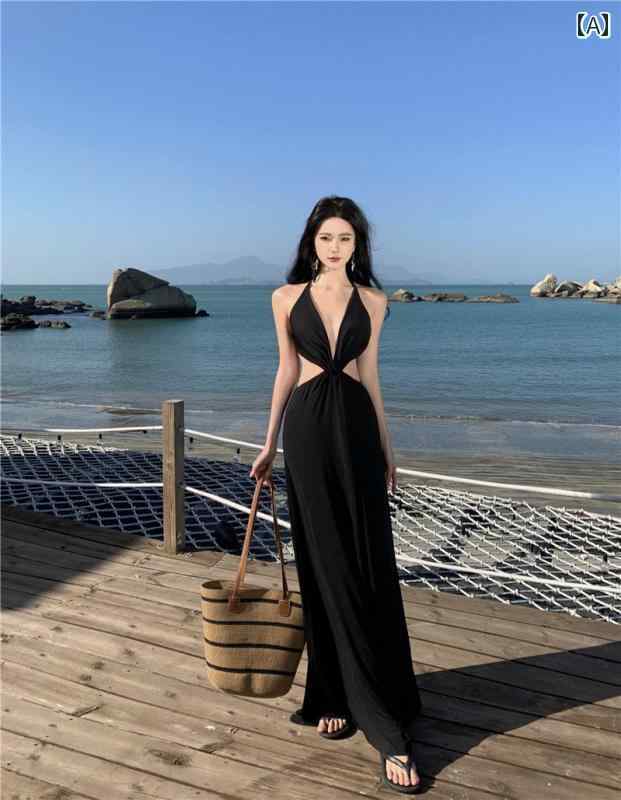 レディース リゾート ワンピース 魅惑的 スカート イブニングドレス 背中 開いた ドレス ホリデー ウェア 海辺 写真 撮る ビーチ