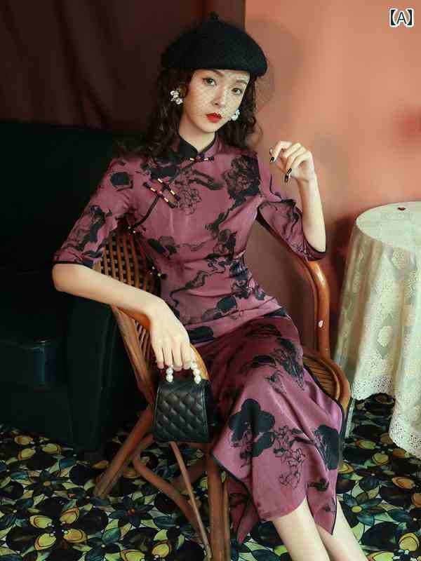 China Dress - レディース チャイナ ドレス おしゃれ ワンピース コスプレ 撮影 衣装 古風 レトロ 中華風 ファッション 魅惑的 スリム ロング 女性 長袖