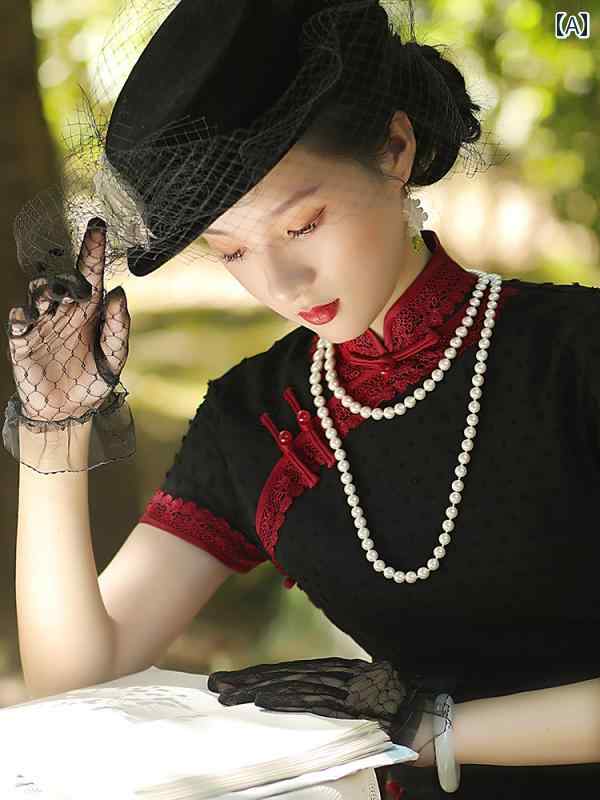 レディース ワンピースドレス パフォーマンス 撮影 衣装 コスプレ かわいい ハイエンド 黒 チャイナ ドレス 秋 レトロ 古風 中華風 ロング デイリー